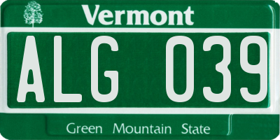VT license plate ALG039