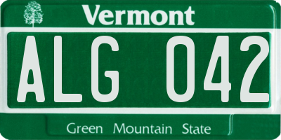 VT license plate ALG042