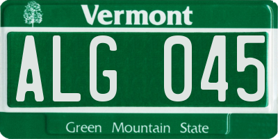 VT license plate ALG045