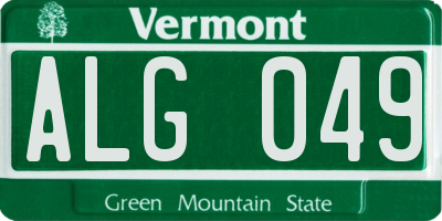 VT license plate ALG049