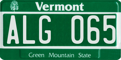 VT license plate ALG065