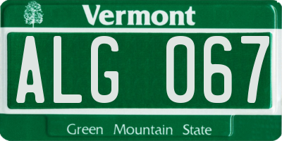 VT license plate ALG067