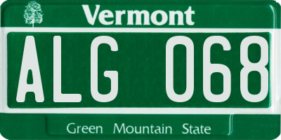 VT license plate ALG068