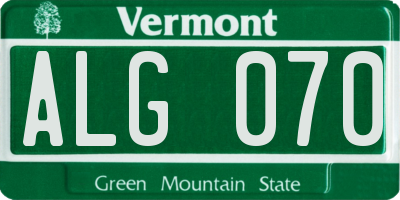 VT license plate ALG070