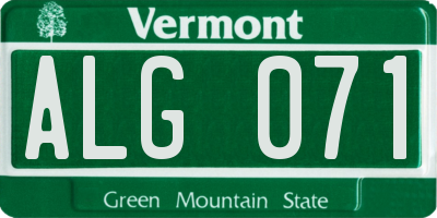 VT license plate ALG071