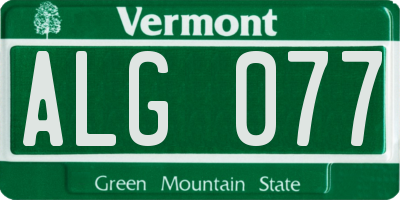 VT license plate ALG077