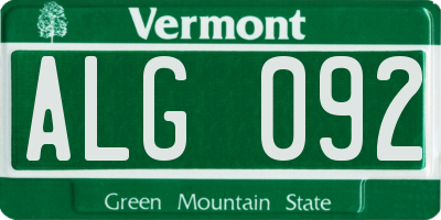 VT license plate ALG092