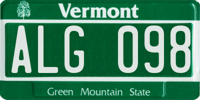 VT license plate ALG098