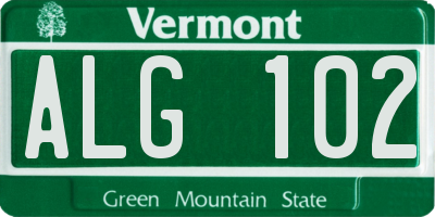 VT license plate ALG102
