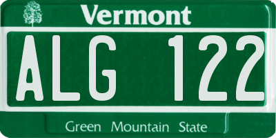 VT license plate ALG122