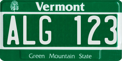 VT license plate ALG123