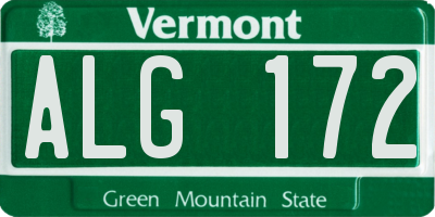 VT license plate ALG172