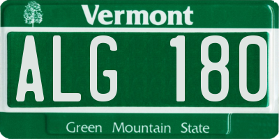 VT license plate ALG180