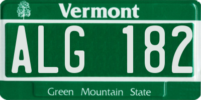 VT license plate ALG182