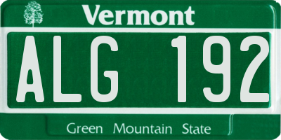 VT license plate ALG192