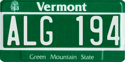 VT license plate ALG194