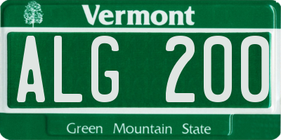 VT license plate ALG200