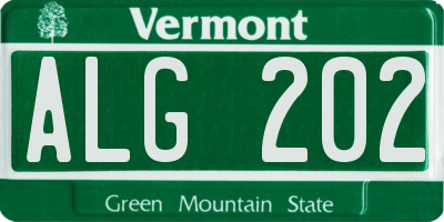 VT license plate ALG202