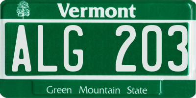 VT license plate ALG203