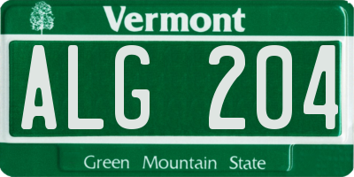 VT license plate ALG204