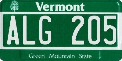 VT license plate ALG205