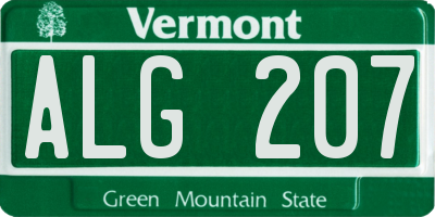 VT license plate ALG207