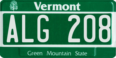 VT license plate ALG208