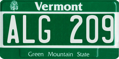 VT license plate ALG209