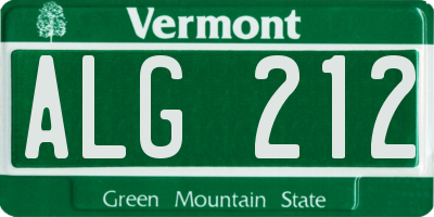 VT license plate ALG212