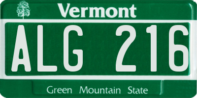 VT license plate ALG216