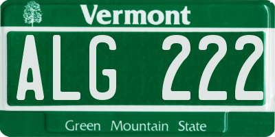 VT license plate ALG222