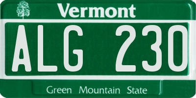 VT license plate ALG230
