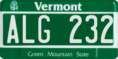 VT license plate ALG232