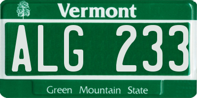 VT license plate ALG233