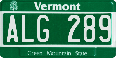 VT license plate ALG289