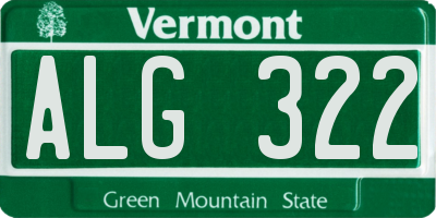VT license plate ALG322