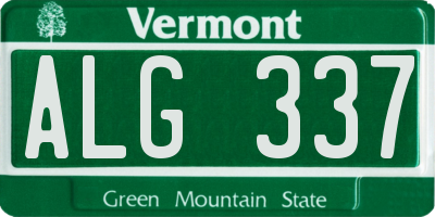 VT license plate ALG337