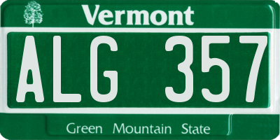 VT license plate ALG357