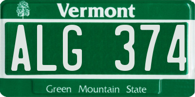 VT license plate ALG374