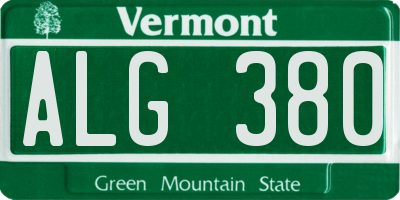 VT license plate ALG380