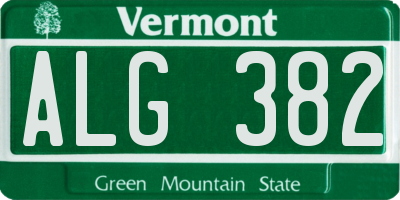VT license plate ALG382