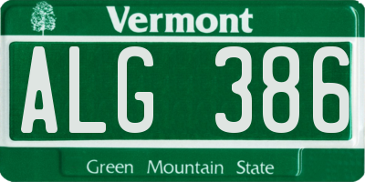 VT license plate ALG386