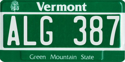 VT license plate ALG387