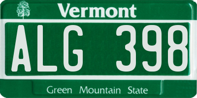 VT license plate ALG398