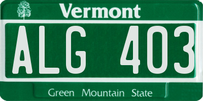 VT license plate ALG403