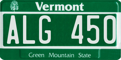 VT license plate ALG450