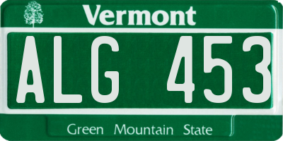 VT license plate ALG453