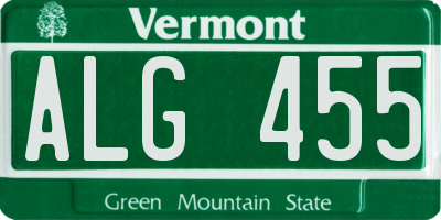 VT license plate ALG455