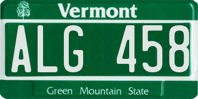 VT license plate ALG458