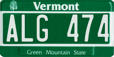 VT license plate ALG474